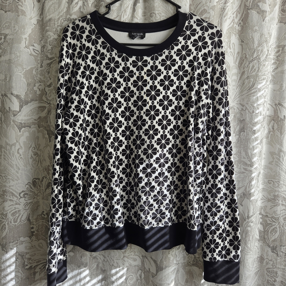 kate spade Black & White Floral Geometric Crewneck Sweatshirt Top